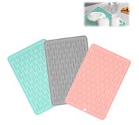 Helweet Kitchen Drying Mat, Dish Drainer Mat, Draining Board Mat, Silicone Dish Drying Mats, Collapsible Dish Drying Mat, Heat Insulation and Anti-Scalding, 3 Pcs, Blue + Gray + Pink (20X30cm)