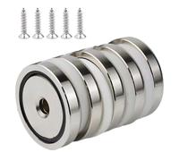 Helweet Neodymium Pot Magnets, 20mm Diameter, 5 Pcs, Silber, Round, Utility Magnet, Suitable for Wooden Tables, Doors and Plastic Panels, with Screws