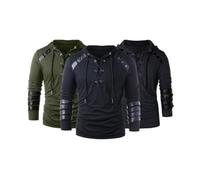helymore Men Gothic Hoodie Steampunk Drawcord Lace up Pullover Hooded Medieval Knight Long Sleeve Sweatshirt Renaissance Costume Blouse Tops, L Black