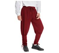 helymore Men's Spring Summer Autumn Trousers Medieval Renaissance Trousers Banded Vintage Pirate Trousers Viking Navigator Trousers, wine red, XXL