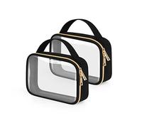 HELZOI TSA Approved Toiletry Bag, 2 Pack Clear Makeup Bags With Handles, Quart Size Toiletry Bags, PVC Cosmetic Bags for Women and Men, Carry on Airport Airline Compliant Bag, Black