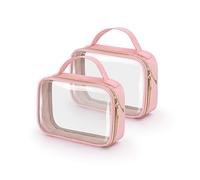 HELZOI TSA Approved Toiletry Bag, 2 Pack Clear Makeup Bags With Handles, Quart Size Toiletry Bags, PVC Cosmetic Bags for Women and Men, Carry on Airport Airline Compliant Bag, Pink