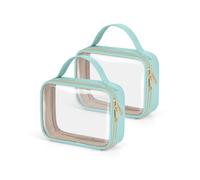 HELZOI TSA Approved Toiletry Bag, 2 Pack Clear Makeup Bags with Handles, Quart Size Toiletry Bags, PVC Cosmetic Bags for Women and Men, Carry on Airport Airline Compliant Bag, Mint Green