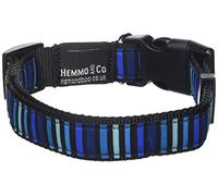Hem & Boo BLOCK Design Adjustable Dog Collar (1" x 18-24"), Black/Blue, Large