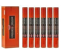 HEM Cinnamon Orange Incense Sticks - 6 Packs (120 Sticks Total) - Warm Spicy Citrus Fragrance - Natural Masala Blend with JRose Wooden Holder - Meditation, Yoga, Relaxation