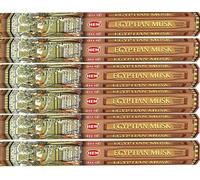 HEM Egyptian Musk Incense Sticks - 6 Pack (120 Sticks) with Wooden Incense Burner | Warm, Musky Scent for Relaxation, Meditation, Yoga, Home Fragrance & Spiritual Cleansing - Gift Set