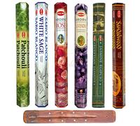 HEM Incense Sticks - 6 unique and premium flavours - Patchouli, White Sage, Precious Rose, Precious Lavender, Egyptian Jasmine and Sandalwood with SAMASIA incense holder