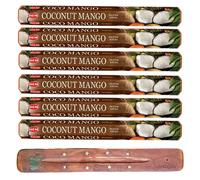 HEM Incense sticks COCONUT MANGO | Pack of 6 | with SAMASIA incense stick holder for Aromatherapy, Incense Spa, Yoga, Meditation, Healing, Spirituality and Relaxation