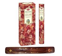 HEM Incense sticks PRECIOUS GULAB Full box of 6 with DHS incense stick holder for Yoga, Meditation, Healing, Spirituality, Aromatherapy, Incense Spa and Relaxation…