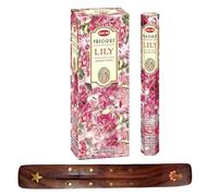 HEM Incense sticks PRECIOUS LILY Full box of 6 with DHS incense stick holder for Yoga, Meditation, Healing, Spirituality, Aromatherapy, Incense Spa and Relaxation……