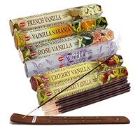 Hem Incense Sticks Variety Pack #18 and Incense Stick Holder Bundle with 6 Vanilla Fragrances