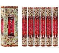 HEM Lily of the Valley Incense Sticks - 6 Hex Tubes (120 Sticks Total) - Fresh Floral Aroma for Relaxation, Meditation & Home - with JRose Wooden Incense Holder