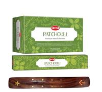 HEM Patchouli Premium Incense Sticks, Full Pack of 12, Each 15 gms with DHS incense stick holder for Yoga, Meditation, Healing, Spirituality, Aromatherapy, Incense Spa and Relaxation…