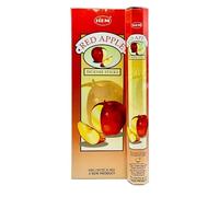 HEM Red Apple Incense Sticks - 6 Packs (120 Sticks) with JRose Wooden Holder | Fruity Apple Scent | Hand-Rolled in India | Long Lasting Aroma for Home, Meditation & Yoga