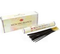 HEM White Musk Incense Sticks - 6 x 20g Packs (120 Sticks) with JRose Wooden Incense Holder - Soothing White Musk Aroma - for Meditation, Yoga, Relaxation, Home Fragrance, Gifting