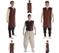 HEMAD Medieval Tunic Jorel Sleeveless Green Red Blue Beige S-XXXL Solid Cotton Shirt Garment, brown, S / M