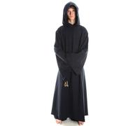 HEMAD Men's Medieval Crowl - Cotton Monk's Habit - Trumpet Sleeves - L Black