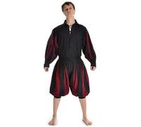 HEMAD Men's Medieval Landsknecht Pants - Calf-Length - Pure Cotton - XXL/XXXL Black-Red