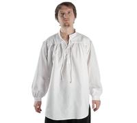 HEMAD Men's Medieval Pirate Shirt ñ Stand-Up Collar, Front Lacing, Light Cotton ñ XL White