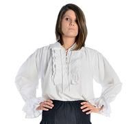 HEMAD Women's Renaissance Cotton Blouse with Ruffles - M White
