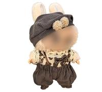 Hemaisu 3 - Piece Handmade Doll Outfit | Brown - themed Ensemble for La Bubu Dolls with Hat, Lacy - trimmed Top & Overalls