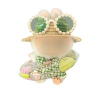 Hemaisu Summer -Themed 5-Piece Doll Clothes Set | Straw Hat, Pearl-Decorated Sunglasses, Green-White Plaid Doll Swimsuit, Pearl Necklace & Fruit-Patterned Swim Ring for 14-17cm Labobo Doll and Labibu