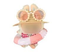 Hemaisu Summer - Themed 5-Piece Doll Clothes Set | Straw Hat, Pearl-Decorated Sunglasses, Red - White Plaid Doll Swimsuit, Pearl Necklace & Fruit-Patterned Swim Ring for 14-17cm Labobo Doll and Labibu