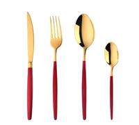 Hemasa 16/24PCS Red Gold Cutlery Stainless Steel Flatware Set Dinner Knife Spoon Fork Set Kitchen Tools Dinnerware Christmas Gifts (24 Pcs)