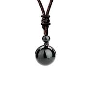 Hemasa 16mm Black Obsidian Tiger Eyes Amethyst Stone Women Men Necklaces with Adjustable Braided Rope Cords Natural Crystal Pendant Black Stone