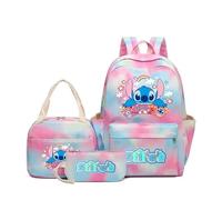 Hemasa 3Pcs Stitch Pattern Backpack, Cartoon Anime School Bookbag, Casual Outdoor Travel Sport Daypack With Lunch Bag And Pencil Case (Color 3)