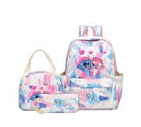 Hemasa 3Pcs Stitch Pattern Backpack, Cartoon Anime School Bookbag, Casual Outdoor Travel Sport Daypack With Lunch Bag And Pencil Case (Color 1)
