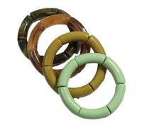 Hemasa 4 pieces/set Acrylic Colorful Brown Bamboo Chunky Bangles Set for Women (Blakish Green)