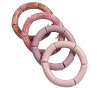 Hemasa 4 pieces/set Acrylic Colorful Brown Bamboo Chunky Bangles Set for Women (Pink)