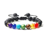 Hemasa 7 Chakra Bracelet Men Black Lava Tiger Eye Stones Healing Balance Beads Reiki Buddha Prayer Natural Stone Yoga Bracelets Bangles Lava Adjustable
