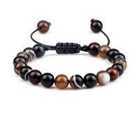 Hemasa 8mm Tiger Eye Stone Beads Bracelet Adjustable Braided Rope Bangles/Natural Lava Rock Men Women Yoga Healing Balance Bracelets Black