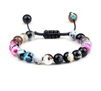 Hemasa 8mm Tiger Eye Stone Beads Bracelet Adjustable Braided Rope Bangles/Natural Lava Rock Men Women Yoga Healing Balance Bracelets Mixed Color