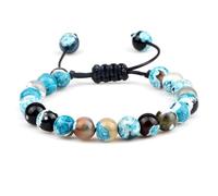 Hemasa 8mm Tiger Eye Stone Beads Bracelet Adjustable Braided Rope Bangles/Natural Lava Rock Men Women Yoga Healing Balance Bracelets Light Blue