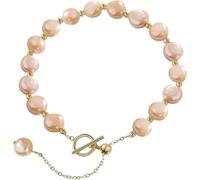 Hemasa 925 Sterling Silver Freshwater Pearl Bracelets with Slider Chain 14K Gold Plated 18cm Adjustable Women's Hand Bracelet