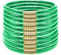 Hemasa 9Pcs/set Glitter Bracelet Buddhist Jonc Bangles Waterproof Bangle Jelly Bracelets for Women (Green, 57MM)