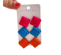 Hemasa Candy Colored Grid Acrylic Square Weaving Patterns Ear Studs (C)