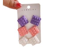 Hemasa Candy Colored Grid Acrylic Square Weaving Patterns Ear Studs (D)