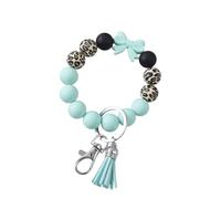Hemasa Colorful Bow Leopard Print Silicone Beaded Tassel Bracelet Wristband Keychain Bag Pendant (LIght Green)
