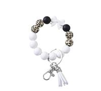 Hemasa Colorful Bow Leopard Print Silicone Beaded Tassel Bracelet Wristband Keychain Bag Pendant (White)