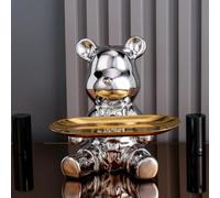 Hemasa Entrance Key Storage Ornament Cartoon Plating Violent Bear Tray Desktop Ornament Living Room TV Cabinet Home Decoration Silver-B