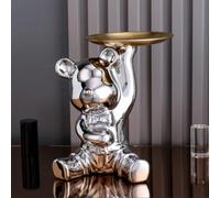 Hemasa Entrance Key Storage Ornament Cartoon Plating Violent Bear Tray Desktop Ornament Living Room TV Cabinet Home Decoration Silver-A