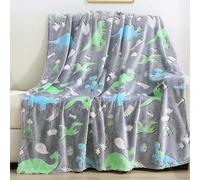 Hemasa Glow in the Dark Unicorn Dinosaur Throw Blanket, Plush Flannel, Super Soft, Christmas Tree Design (Light Grey, 130x150cm)