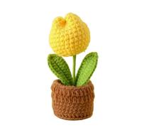 Hemasa Mini Tulips Crochet Flowers Potted Cute Knitting Flowers/Table Car Decor Handmade Artificial Tulips Yellow