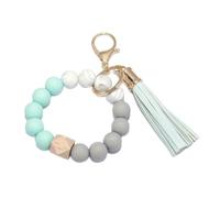 Hemasa Mother's Day Macaron Color Key Ring: Car Key Holder with Beaded Bangle, Tassel, and Elastic Design Green