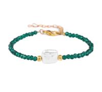 Hemasa Natural Stone Beaded Bracelet, Spinel and Obsidian with Gold Cat Head Charm, Universal Size (Emerald 1)