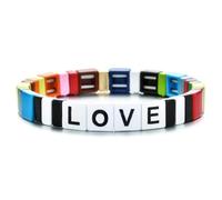 Hemasa Neon Rainbow Enamel Tile Beads Bracelets for Women/Girls
